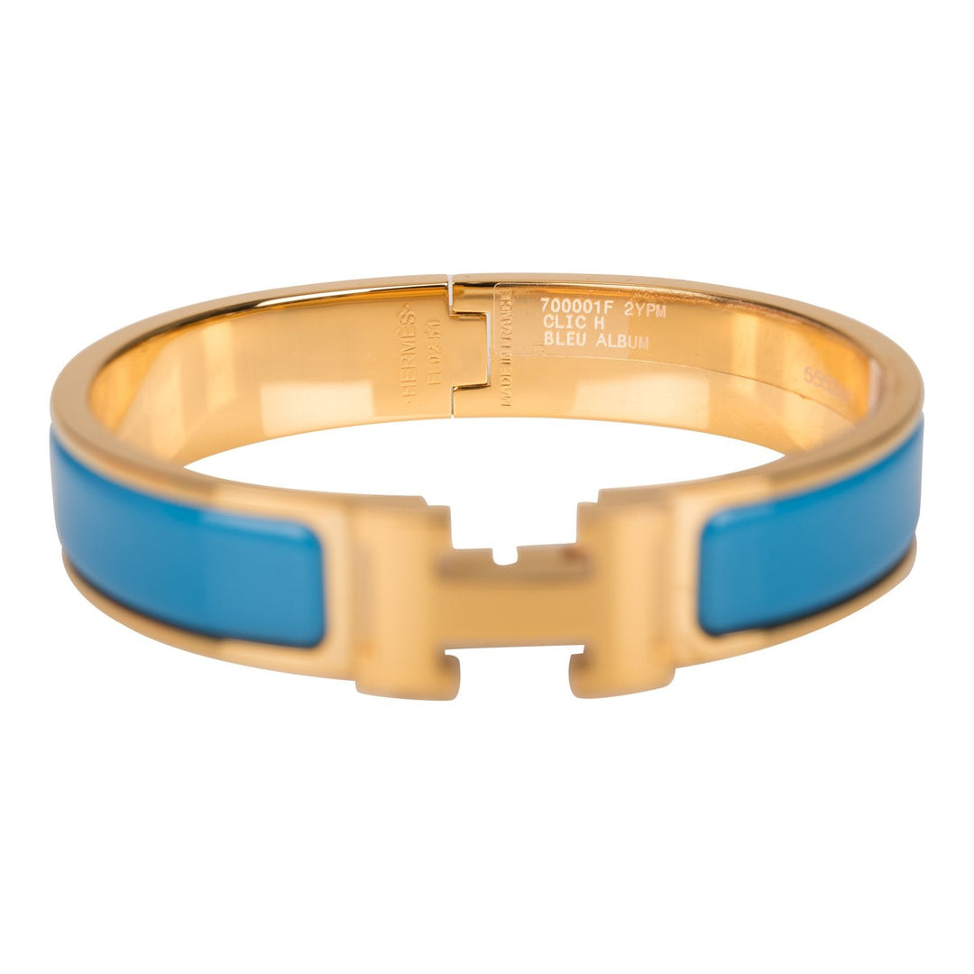 Top quality Hermes Bleu Album Clic Clac H Narrow Enamel Bracelet PM GHW