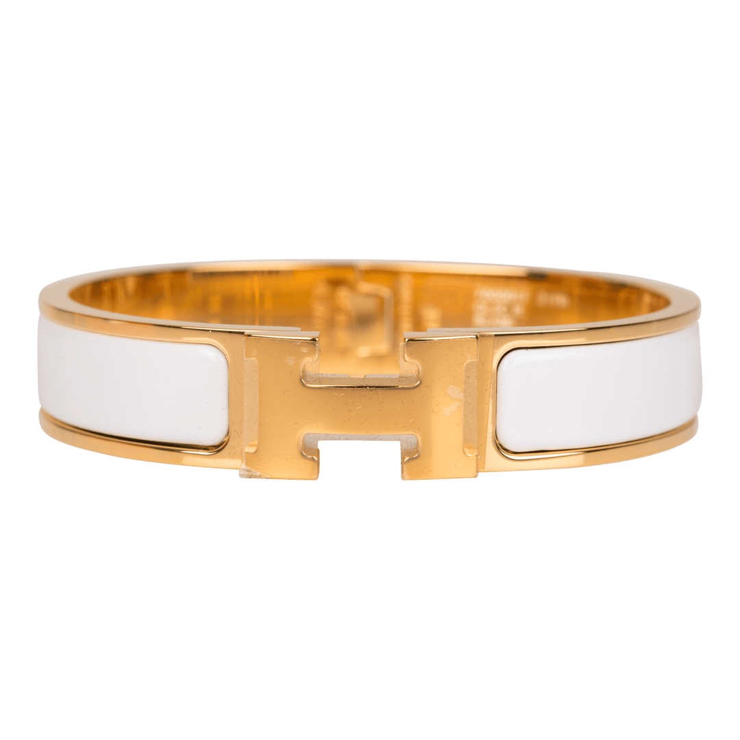Top quality Hermes White Clic Clac H Narrow Enamel Bracelet PM GHW