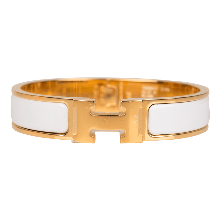 Top quality Hermes White Clic Clac H Narrow Enamel Bracelet PM GHW