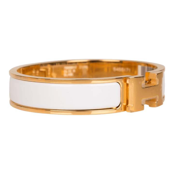 Top quality Hermes White Clic Clac H Narrow Enamel Bracelet PM GHW