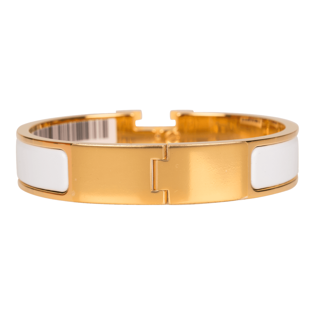 Top quality Hermes White Clic Clac H Narrow Enamel Bracelet PM GHW