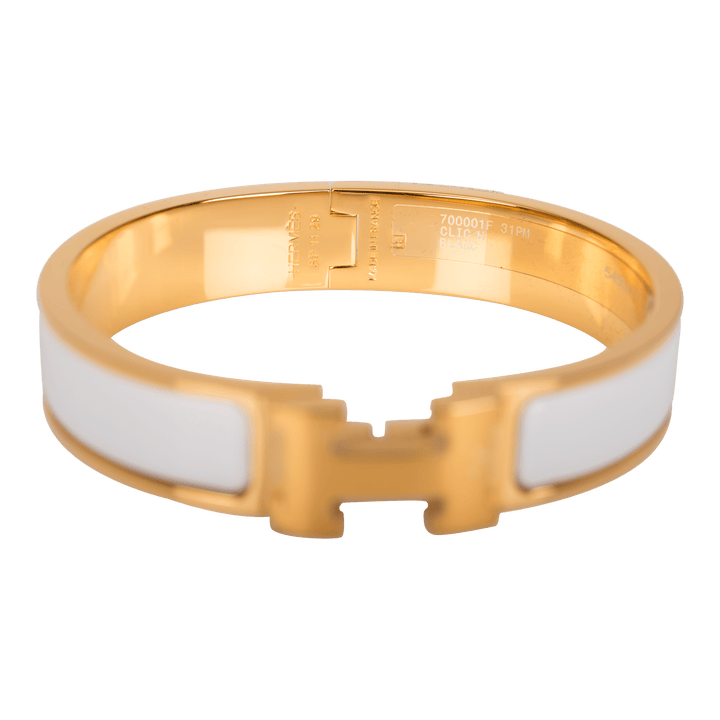 Top quality Hermes White Clic Clac H Narrow Enamel Bracelet PM GHW