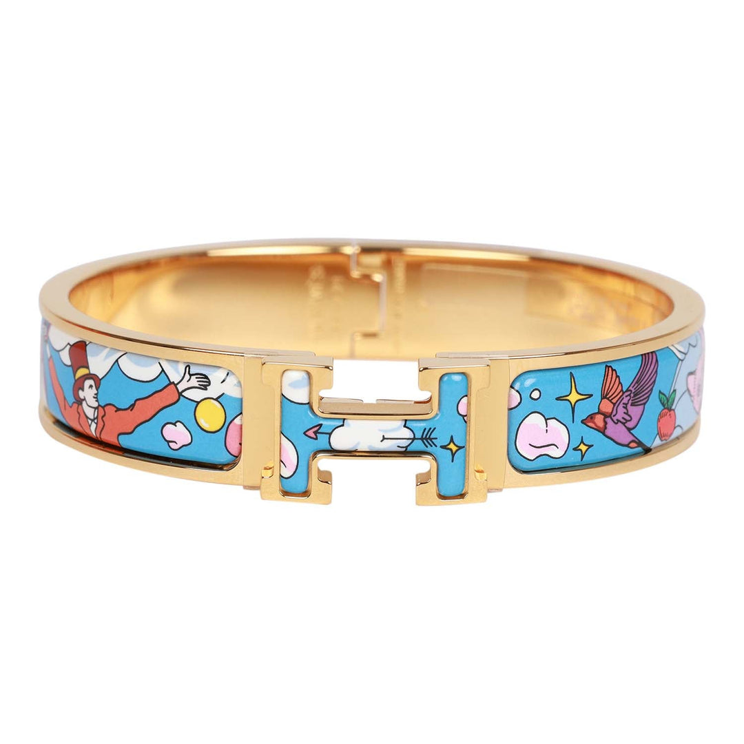 Top quality Hermes "Les Nuages Flamboyante" Clic Clac H Narrow Enamel Bracelet