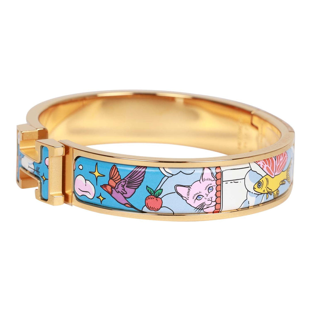 Top quality Hermes "Les Nuages Flamboyante" Clic Clac H Narrow Enamel Bracelet