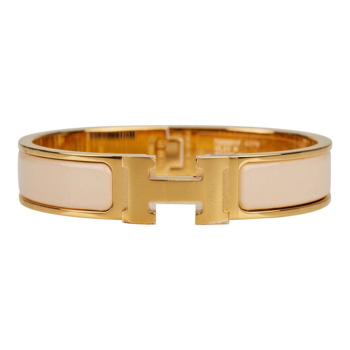 Top quality Hermes Beige Nacre Clic Clac H Narrow Enamel Bracelet PM GHW