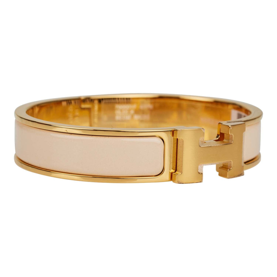 Top quality Hermes Beige Nacre Clic Clac H Narrow Enamel Bracelet PM GHW