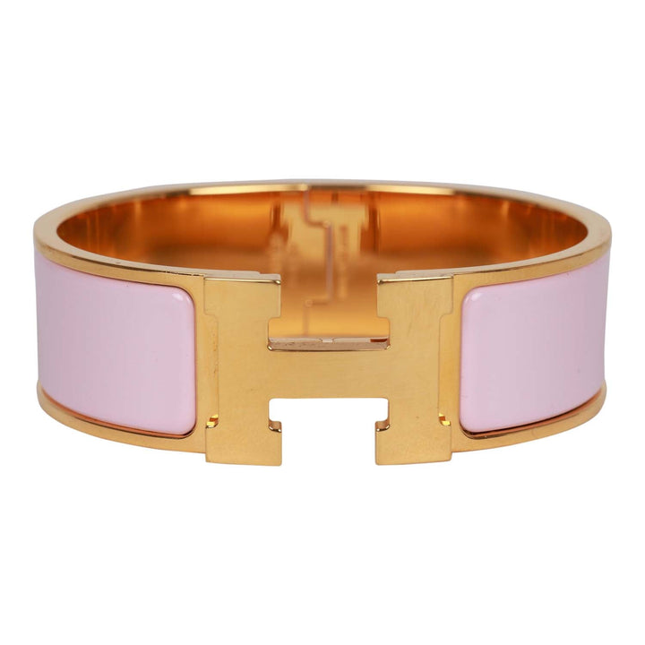 Top quality Hermes "Rose Dragee" Wide Enamel Bracelet GM Gold Hardware
