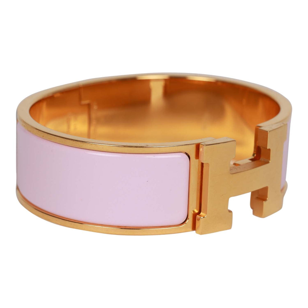 Top quality Hermes "Rose Dragee" Wide Enamel Bracelet GM Gold Hardware
