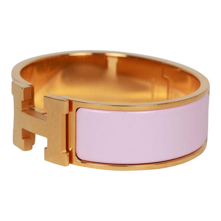 Top quality Hermes "Rose Dragee" Wide Enamel Bracelet GM Gold Hardware