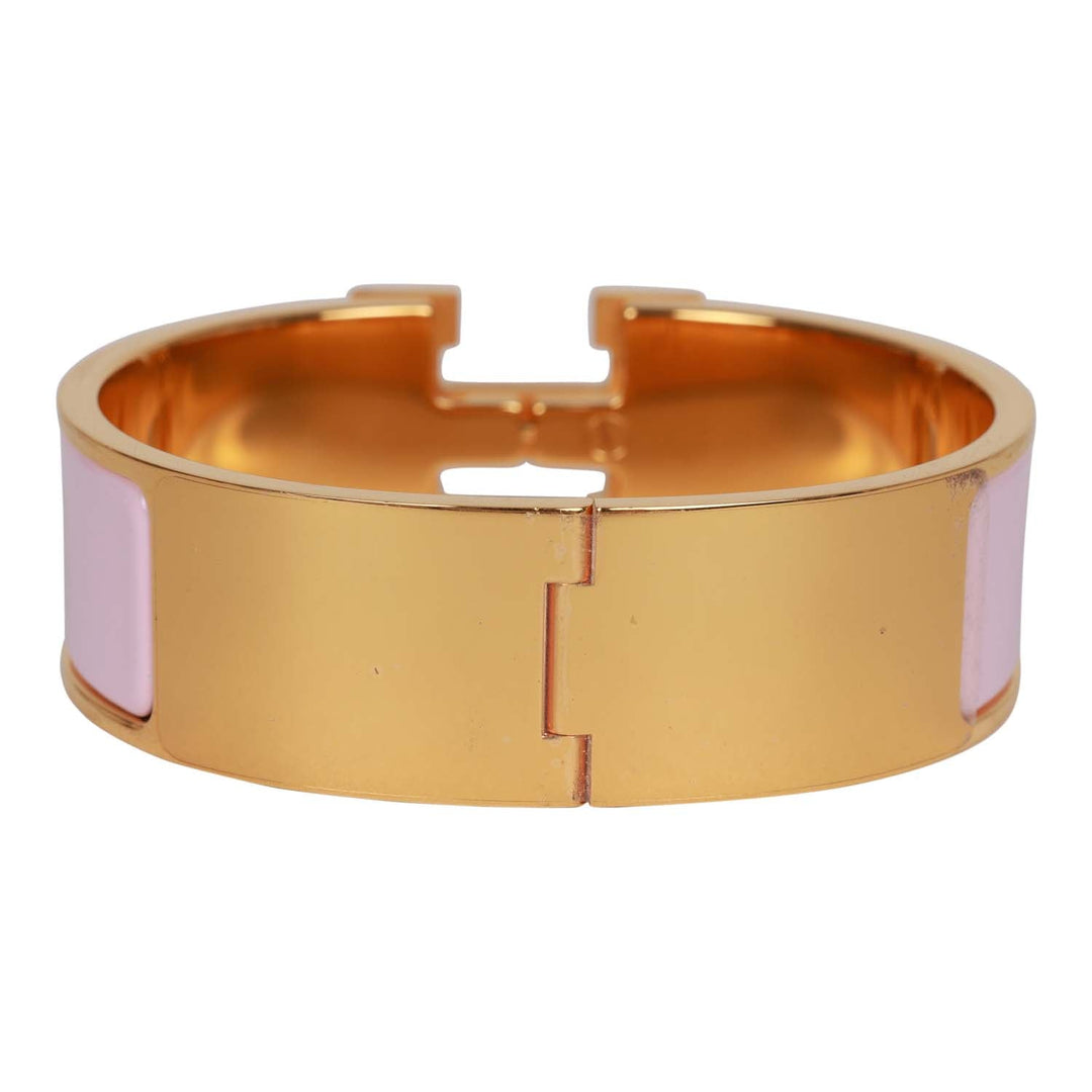 Top quality Hermes "Rose Dragee" Wide Enamel Bracelet GM Gold Hardware