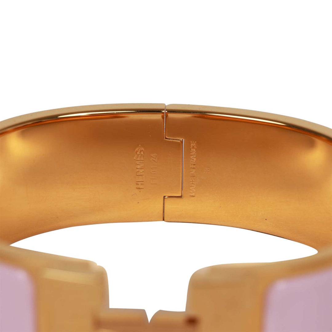 Top quality Hermes "Rose Dragee" Wide Enamel Bracelet GM Gold Hardware