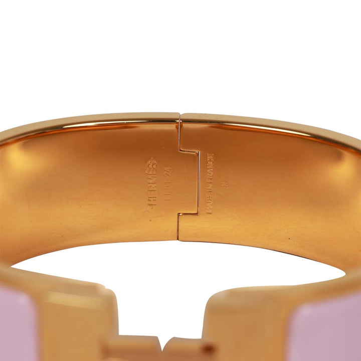 Top quality Hermes "Rose Dragee" Wide Enamel Bracelet GM Gold Hardware