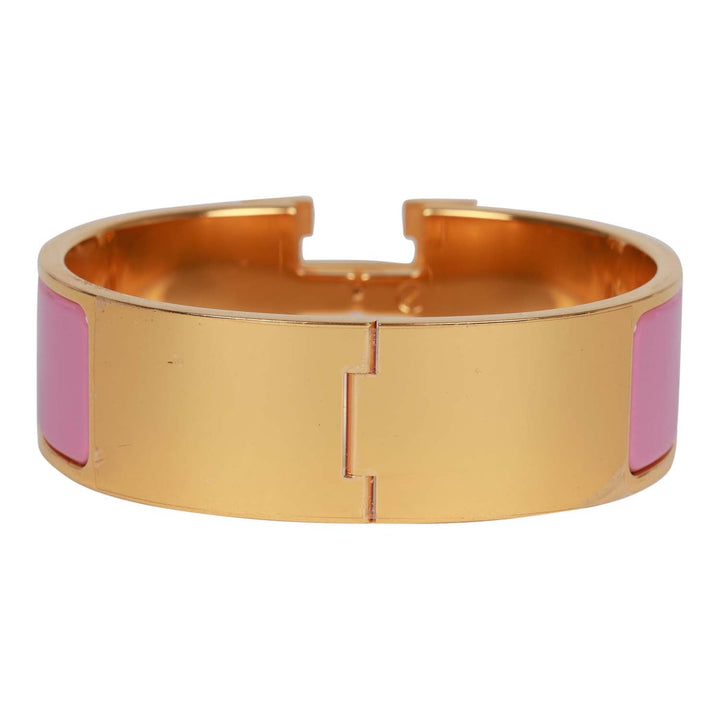 Top quality Hermes "Rose Nacarat" Wide Enamel Bracelet GM Gold Hardware