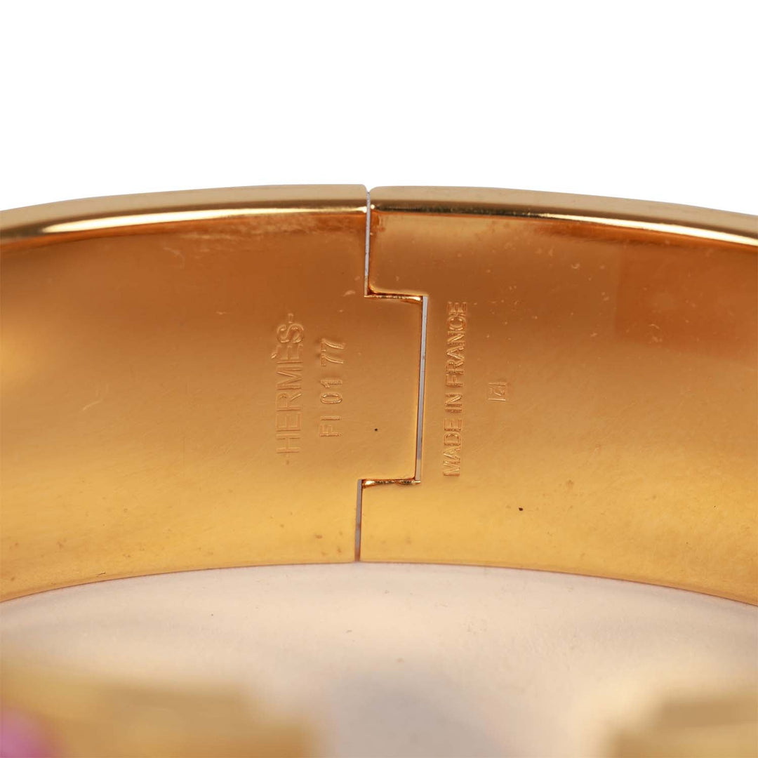 Top quality Hermes "Rose Nacarat" Wide Enamel Bracelet GM Gold Hardware