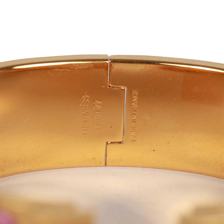 Top quality Hermes "Rose Nacarat" Wide Enamel Bracelet GM Gold Hardware