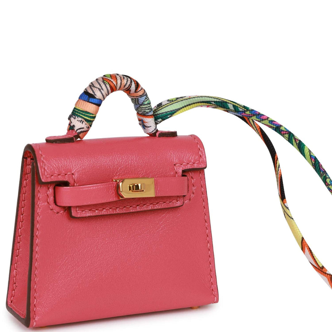 Top quality Hermes Mini Kelly Twilly Bag Charm Rose Lipstick Tadelakt Gold Hardware
