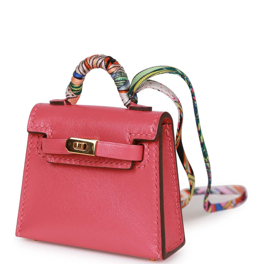 Top quality Hermes Mini Kelly Twilly Bag Charm Rose Lipstick Tadelakt Gold Hardware