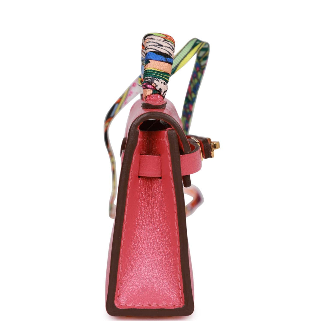 Top quality Hermes Mini Kelly Twilly Bag Charm Rose Lipstick Tadelakt Gold Hardware