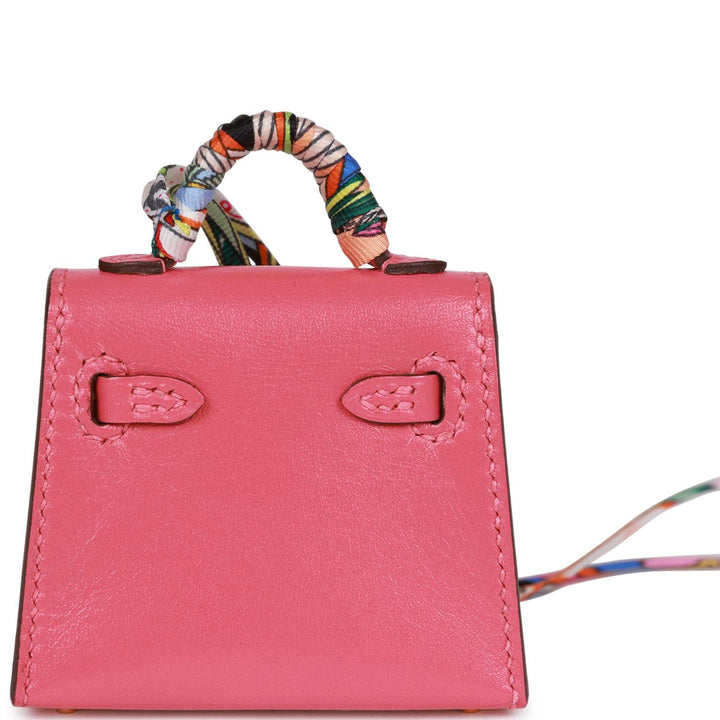 Top quality Hermes Mini Kelly Twilly Bag Charm Rose Lipstick Tadelakt Gold Hardware
