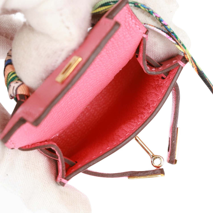 Top quality Hermes Mini Kelly Twilly Bag Charm Rose Lipstick Tadelakt Gold Hardware