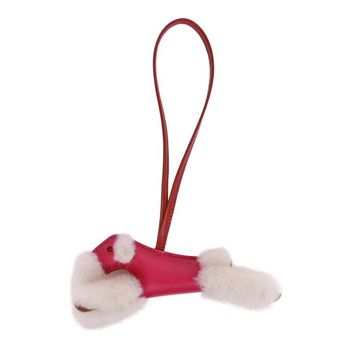 Top quality Hermes Rose Pourpre and Rouge Grenat Lambskin and Shearling Budy Bag Charm