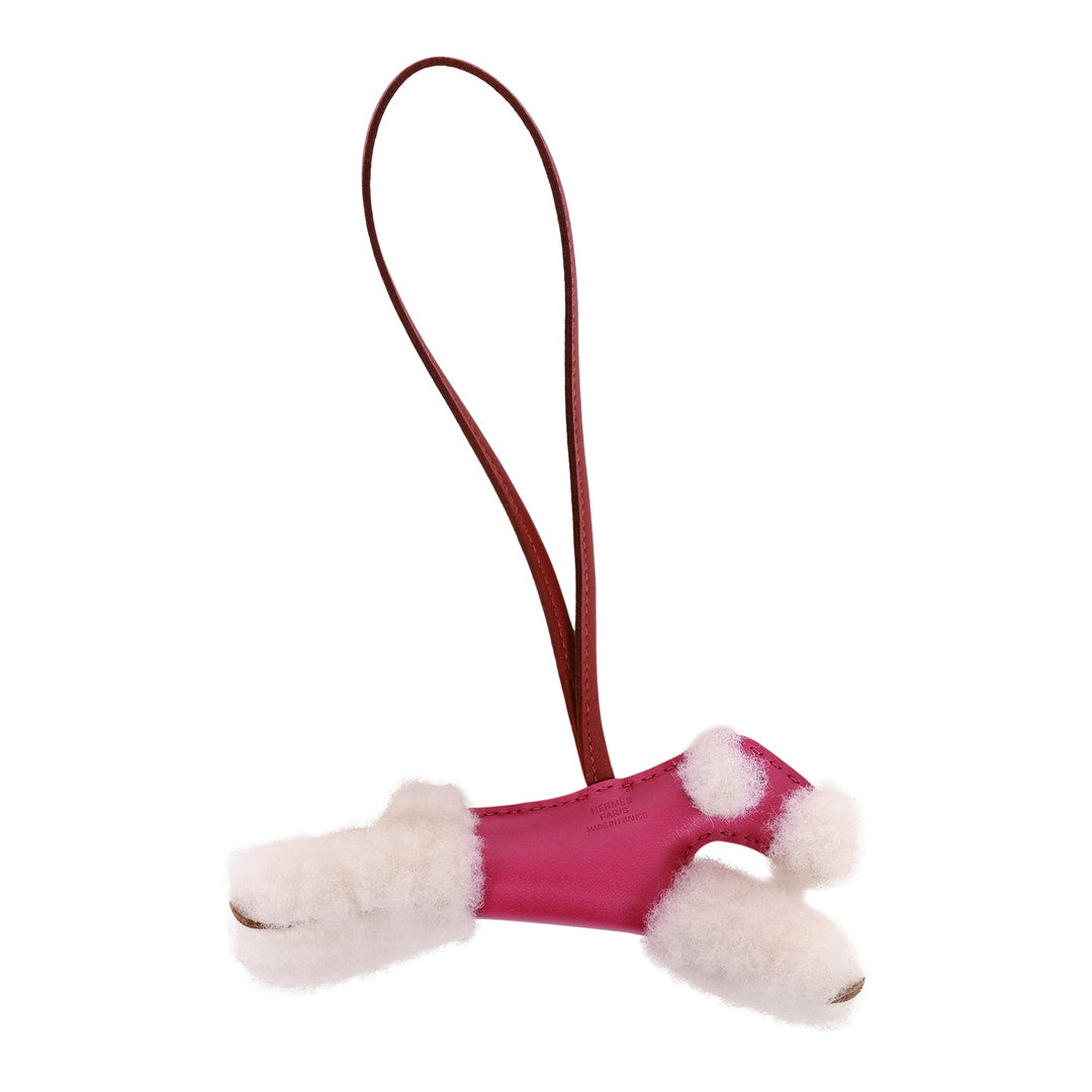 Top quality Hermes Rose Pourpre and Rouge Grenat Lambskin and Shearling Budy Bag Charm