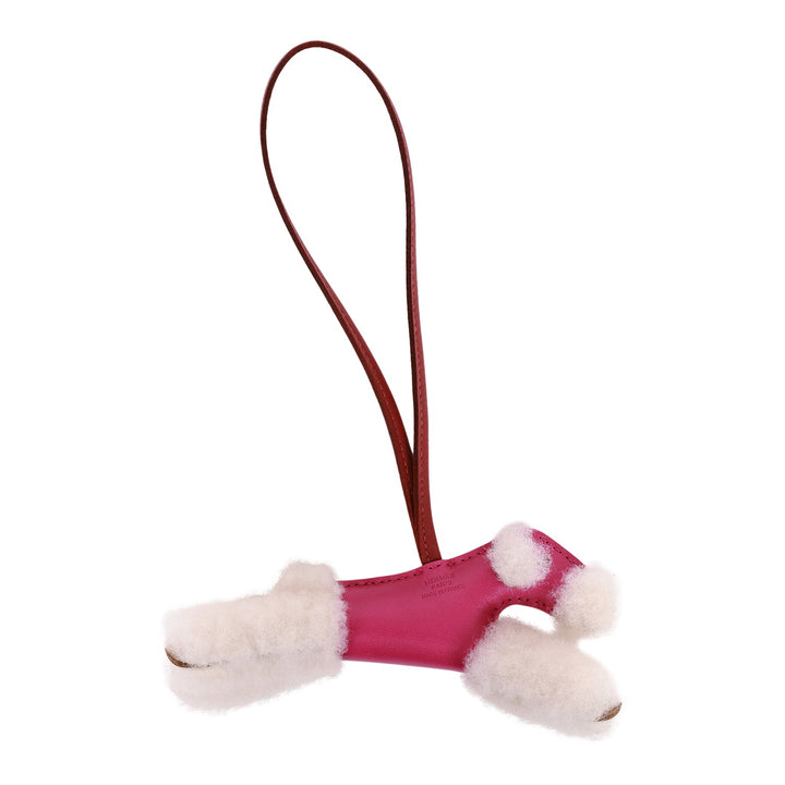 Top quality Hermes Rose Pourpre and Rouge Grenat Lambskin and Shearling Budy Bag Charm