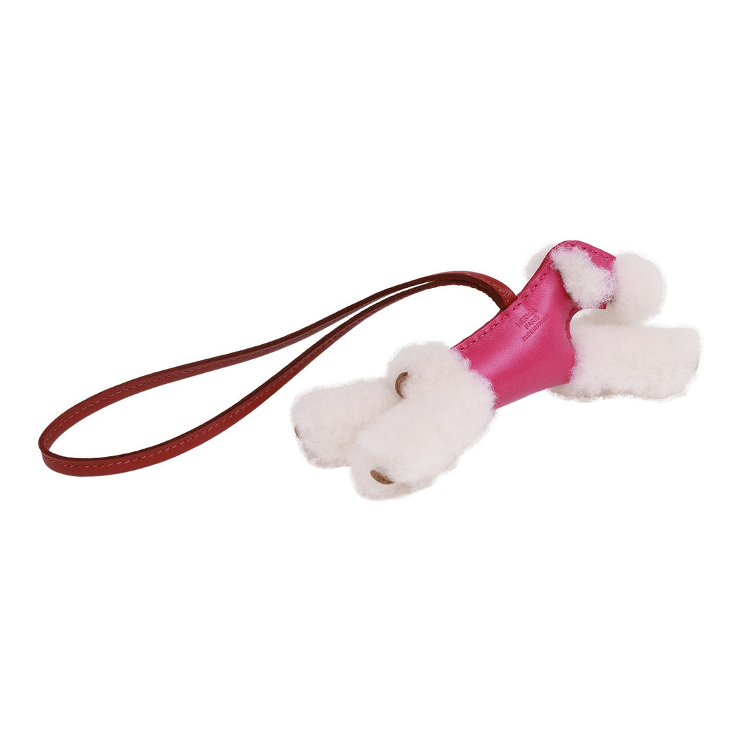 Top quality Hermes Rose Pourpre and Rouge Grenat Lambskin and Shearling Budy Bag Charm