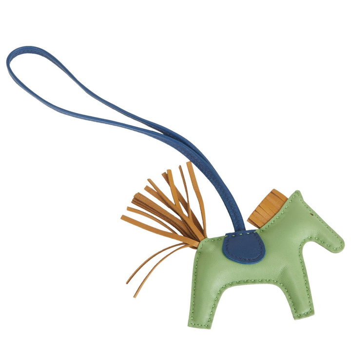 Top quality Hermes Vert Criquet/Sesame/Bleu de Malte Grigri Horse Rodeo Bag Charm PM