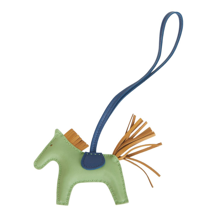 Top quality Hermes Vert Criquet/Sesame/Bleu de Malte Grigri Horse Rodeo Bag Charm PM