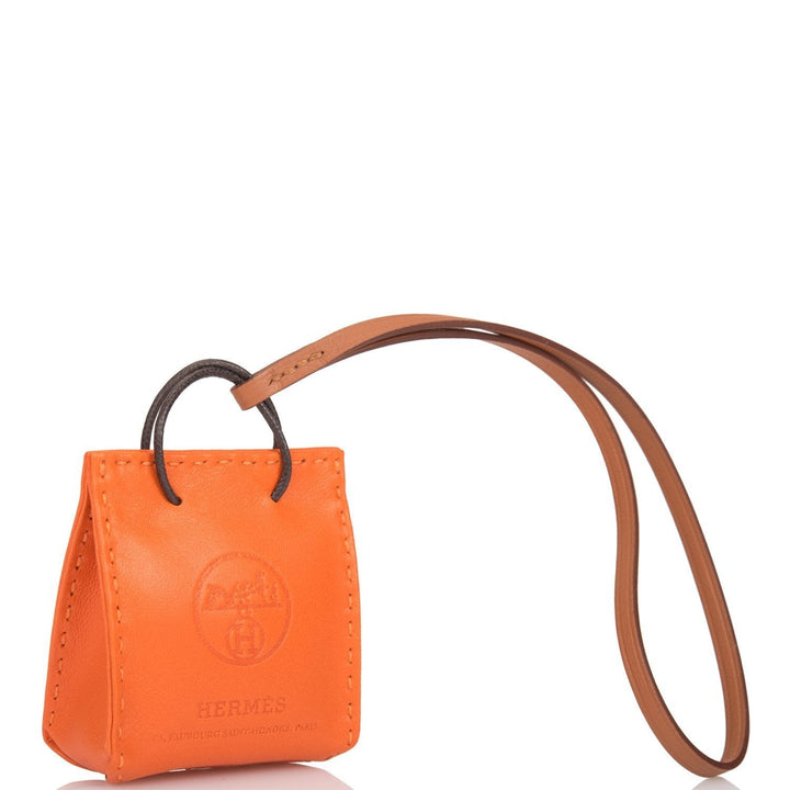 Top quality Hermes Orange Mini Shopping Bag Charm
