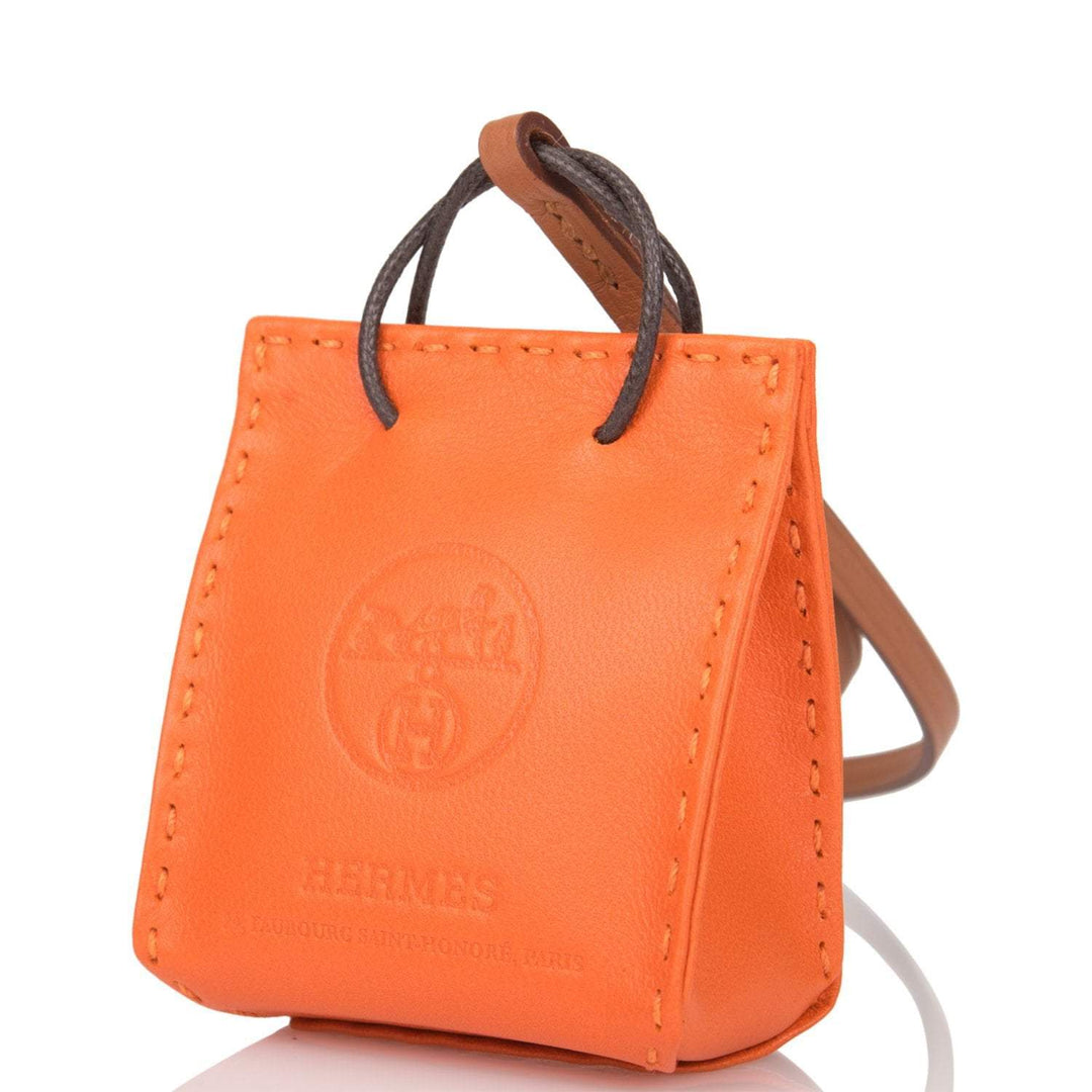 Top quality Hermes Orange Mini Shopping Bag Charm