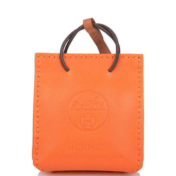 Top quality Hermes Orange Mini Shopping Bag Charm