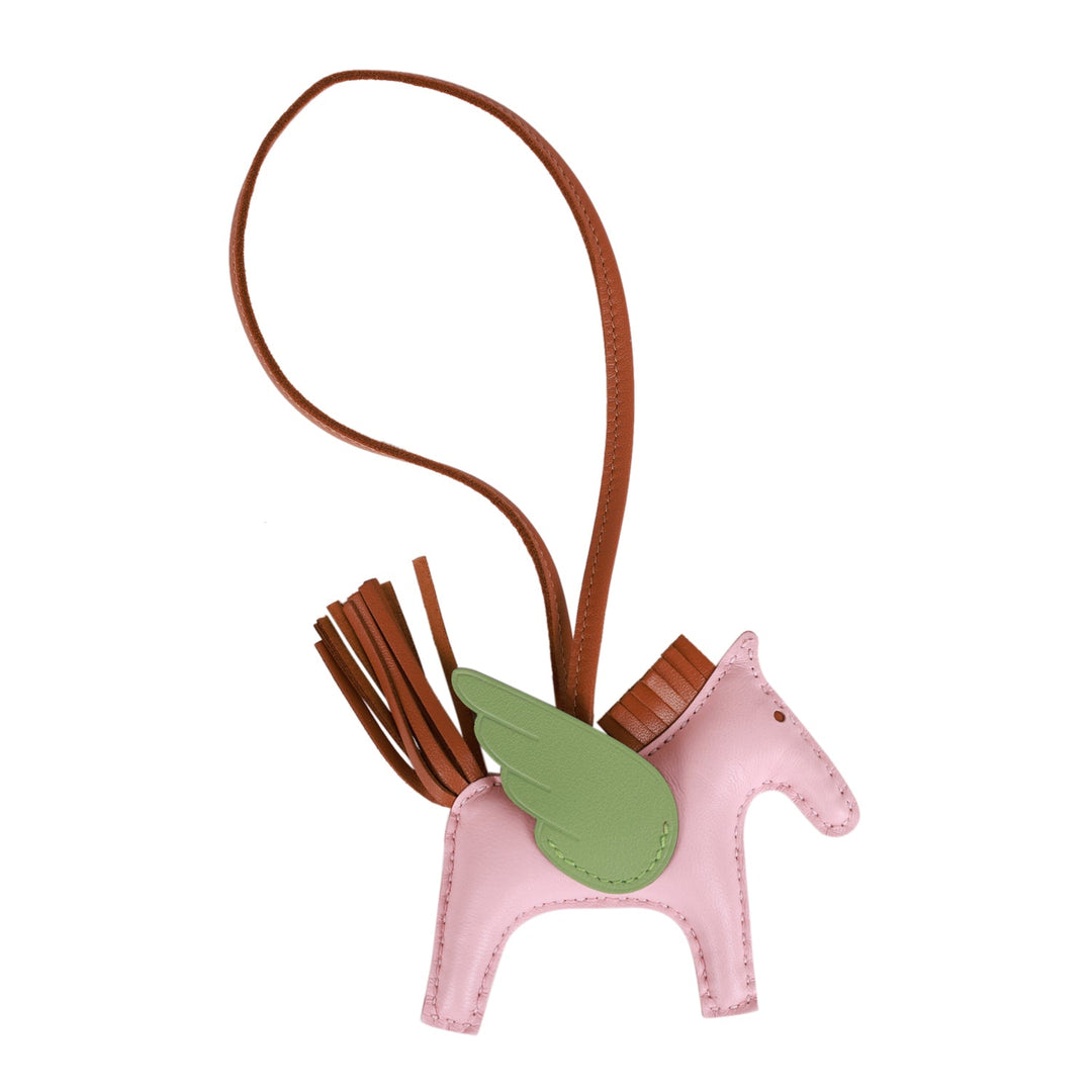 Top quality Hermes Rose Sakura/Vert Criquet/Gold Pegasus Horse Rodeo Bag Charm
