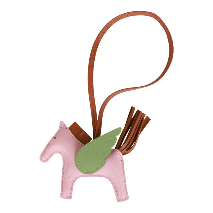 Top quality Hermes Rose Sakura/Vert Criquet/Gold Pegasus Horse Rodeo Bag Charm