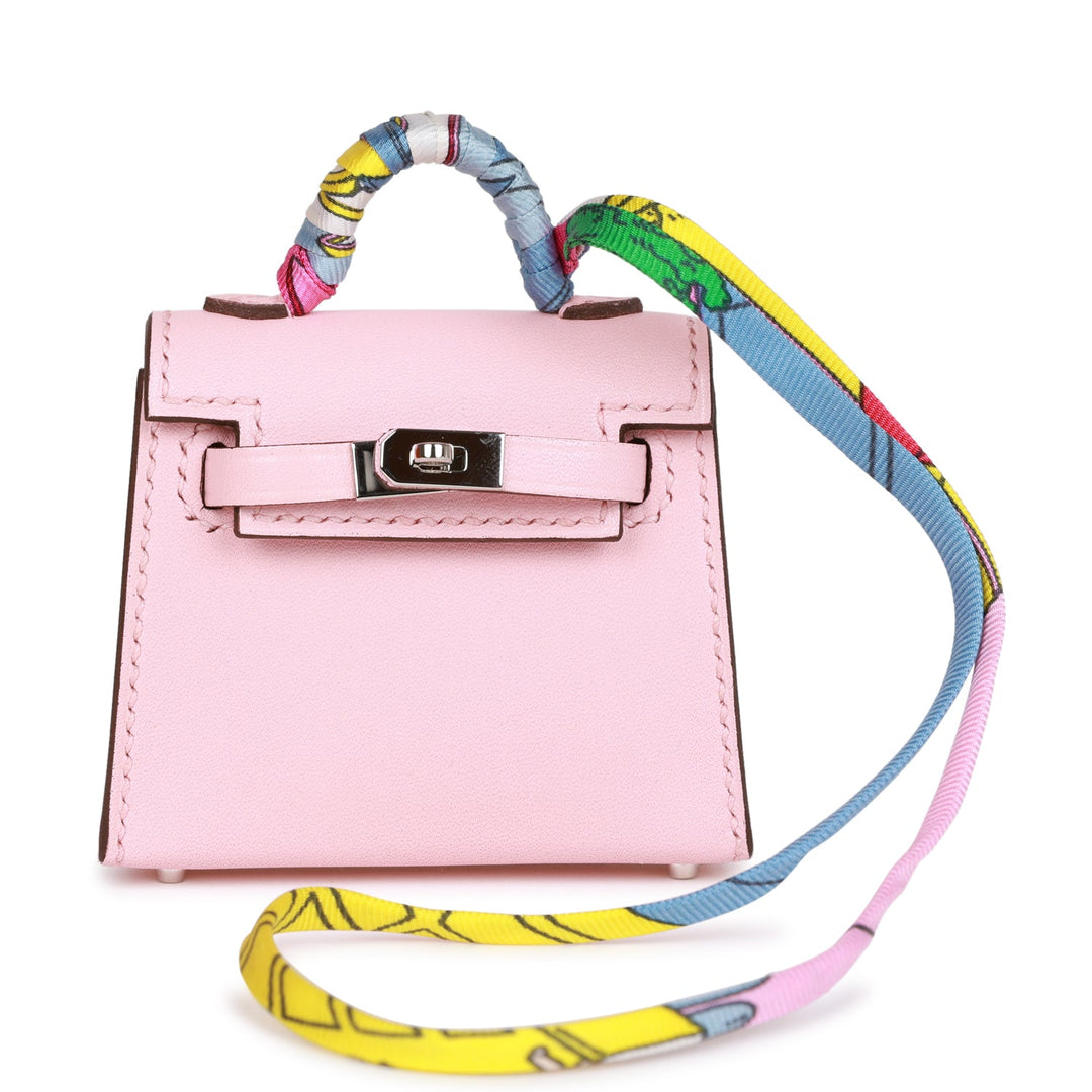 Top quality Hermes Rose Sakura Tadelakt Mini Kelly Twilly Bag Charm Palladium Hardware