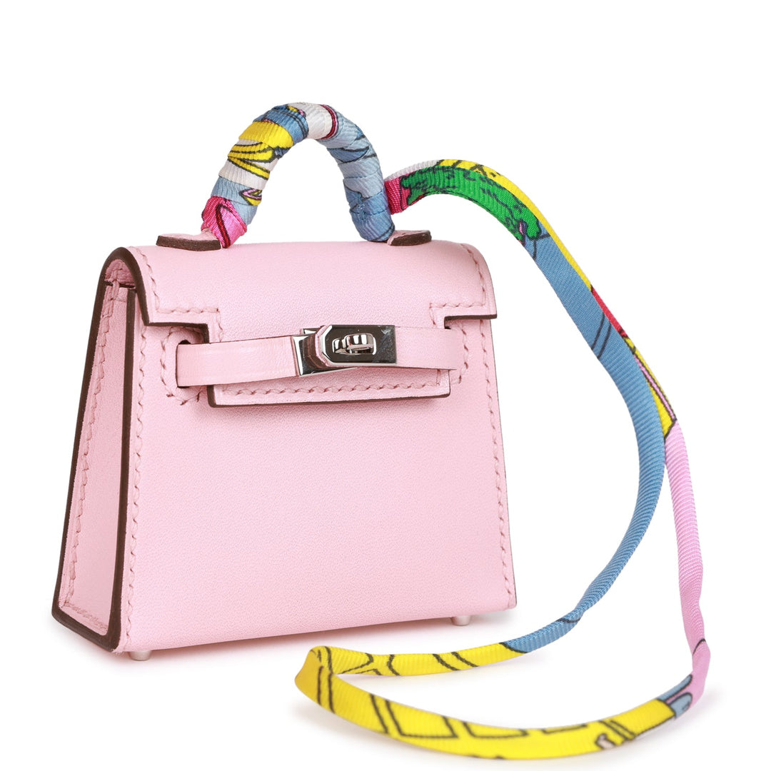 Top quality Hermes Rose Sakura Tadelakt Mini Kelly Twilly Bag Charm Palladium Hardware