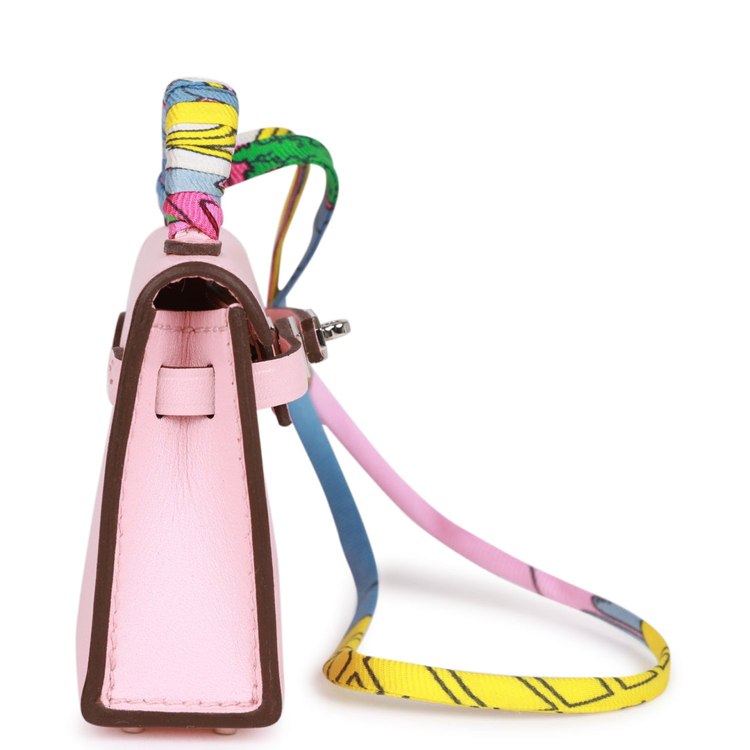 Top quality Hermes Rose Sakura Tadelakt Mini Kelly Twilly Bag Charm Palladium Hardware