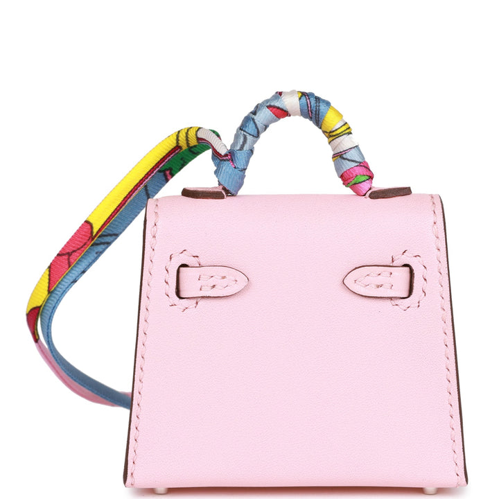 Top quality Hermes Rose Sakura Tadelakt Mini Kelly Twilly Bag Charm Palladium Hardware