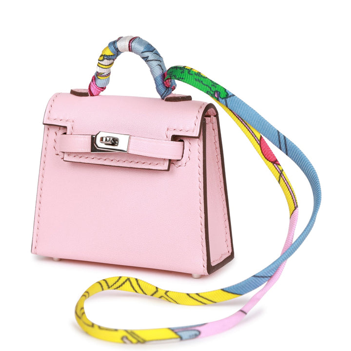 Top quality Hermes Rose Sakura Tadelakt Mini Kelly Twilly Bag Charm Palladium Hardware