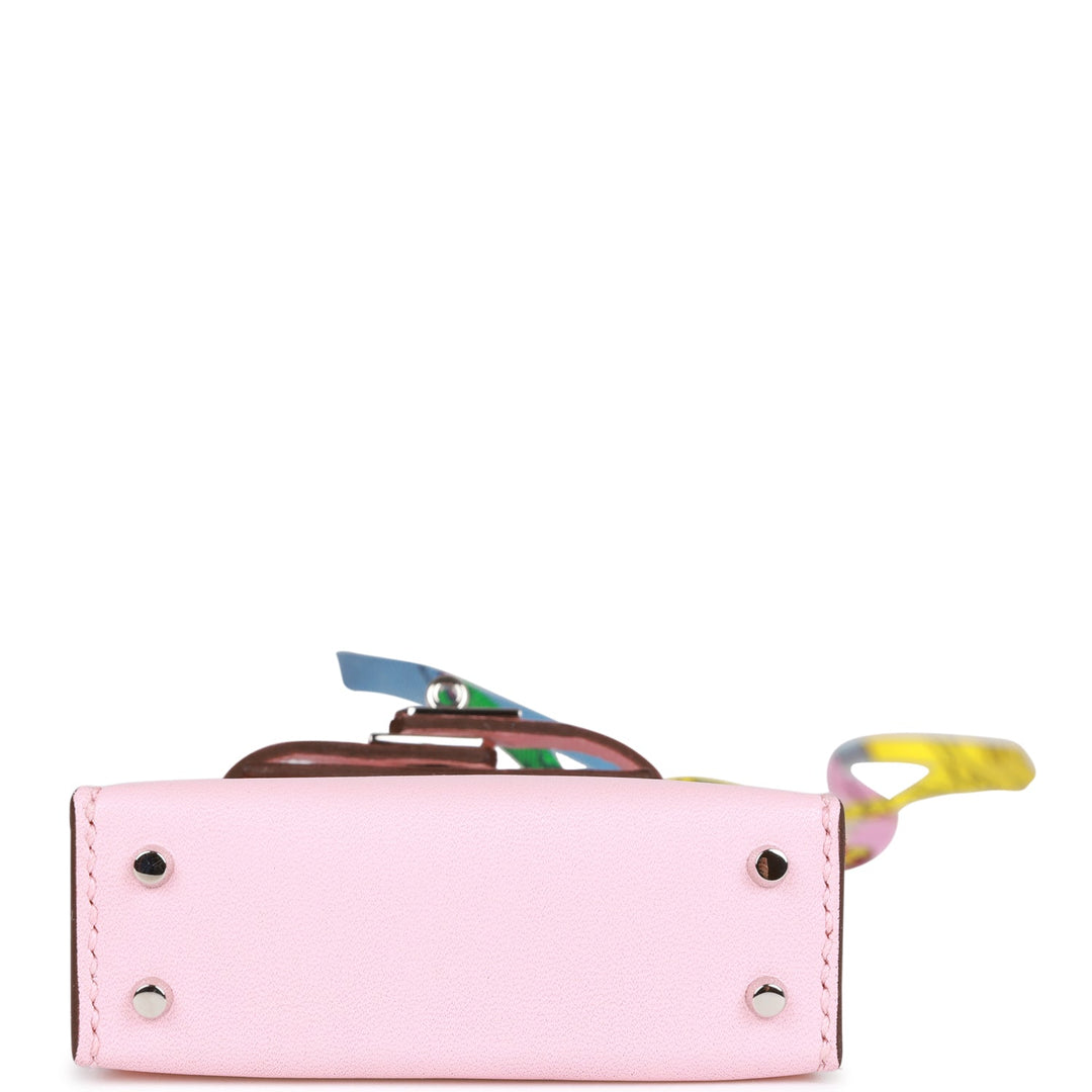 Top quality Hermes Rose Sakura Tadelakt Mini Kelly Twilly Bag Charm Palladium Hardware