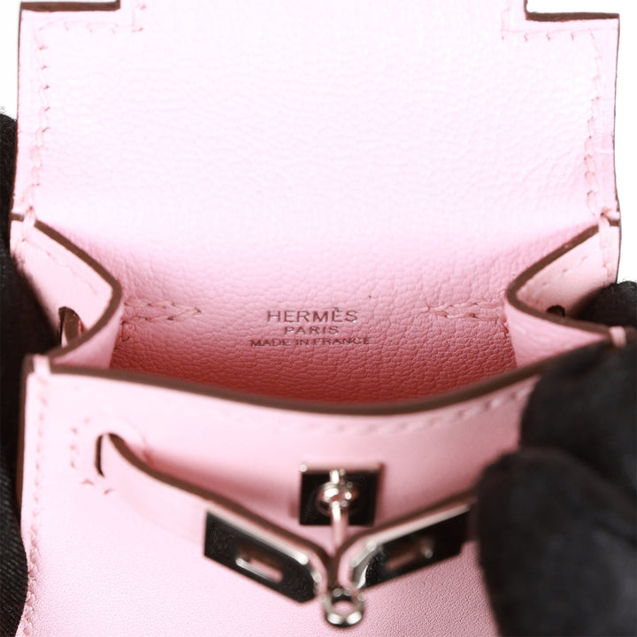 Top quality Hermes Rose Sakura Tadelakt Mini Kelly Twilly Bag Charm Palladium Hardware