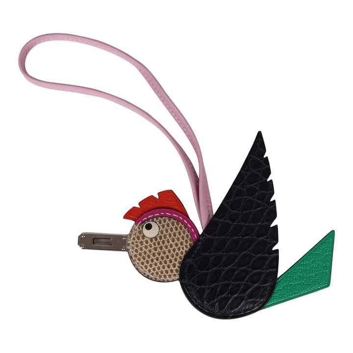 Top quality Hermes Birdy Charm Bleu Marine Matte Alligator and Etoupe Lizard Palladium Hardware