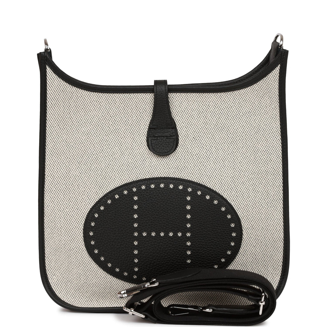 Top quality Hermes Evelyne III PM Black Togo and Toile Palladium Hardware
