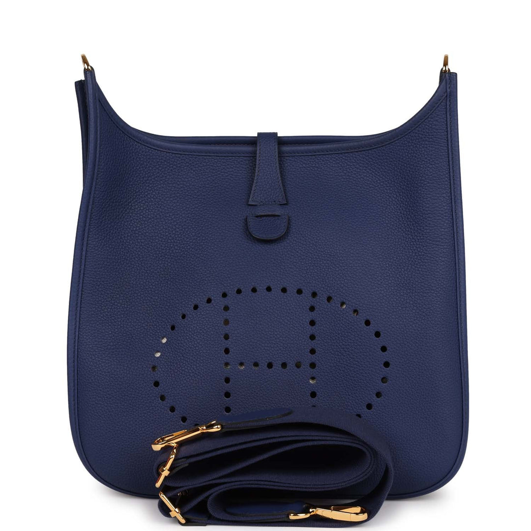 Top quality Hermes Evelyne III PM Bleu Saphir Clemence Gold Hardware