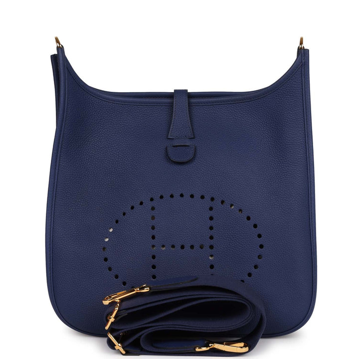 Top quality Hermes Evelyne III PM Bleu Saphir Clemence Gold Hardware