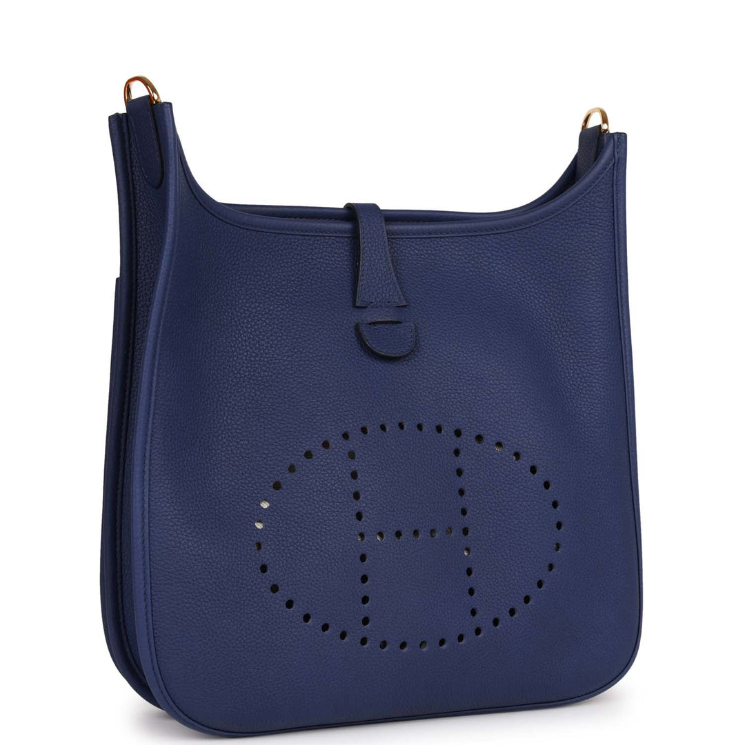 Top quality Hermes Evelyne III PM Bleu Saphir Clemence Gold Hardware