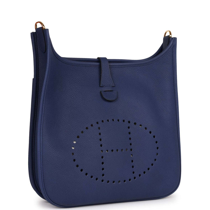 Top quality Hermes Evelyne III PM Bleu Saphir Clemence Gold Hardware