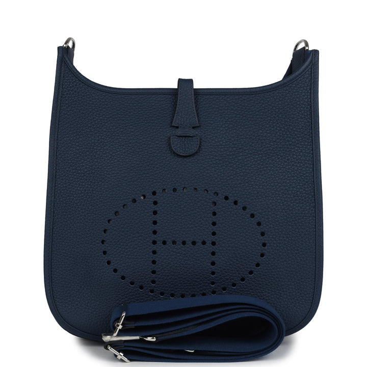 Hermes Evelyne III PM Bleu De Prusse Clemence Palladium Hardware