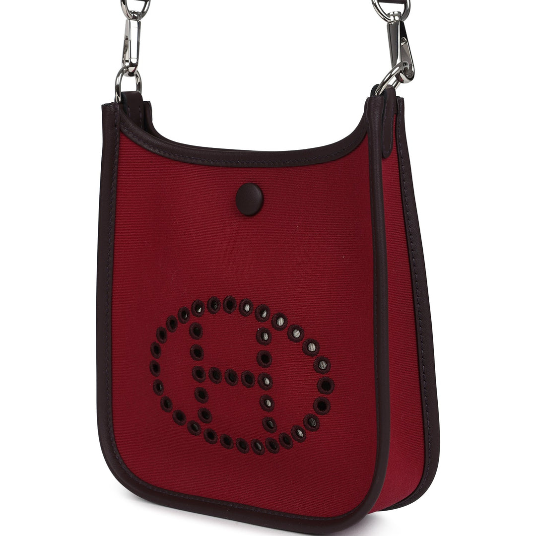 Hermes Neo Evelyne TPM Rubis Officier Canvas and Rouge Sellier Swift Palladium Hardware